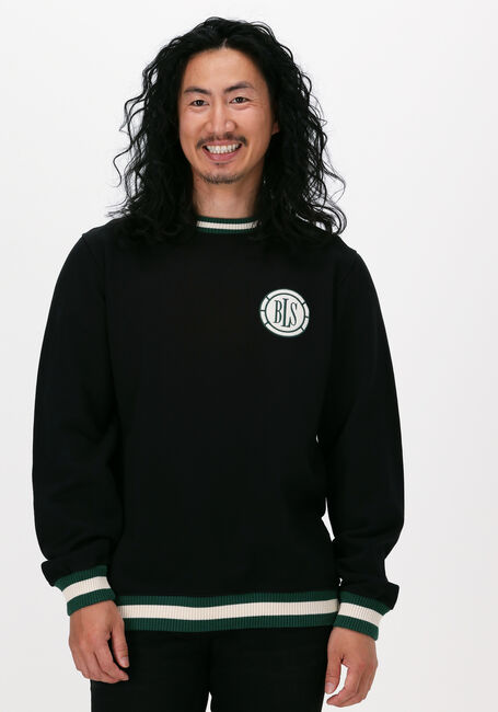 Schwarze BLS HAFNIA Sweatshirt COMPASS CHEST APPLIQUE CREWNEC - large