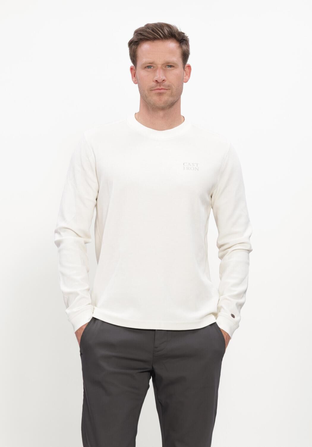 Nicht-gerade weiss CAST IRON T-shirt LONG SLEEVE R-NECK REGULAR FIT WAFFLE - large