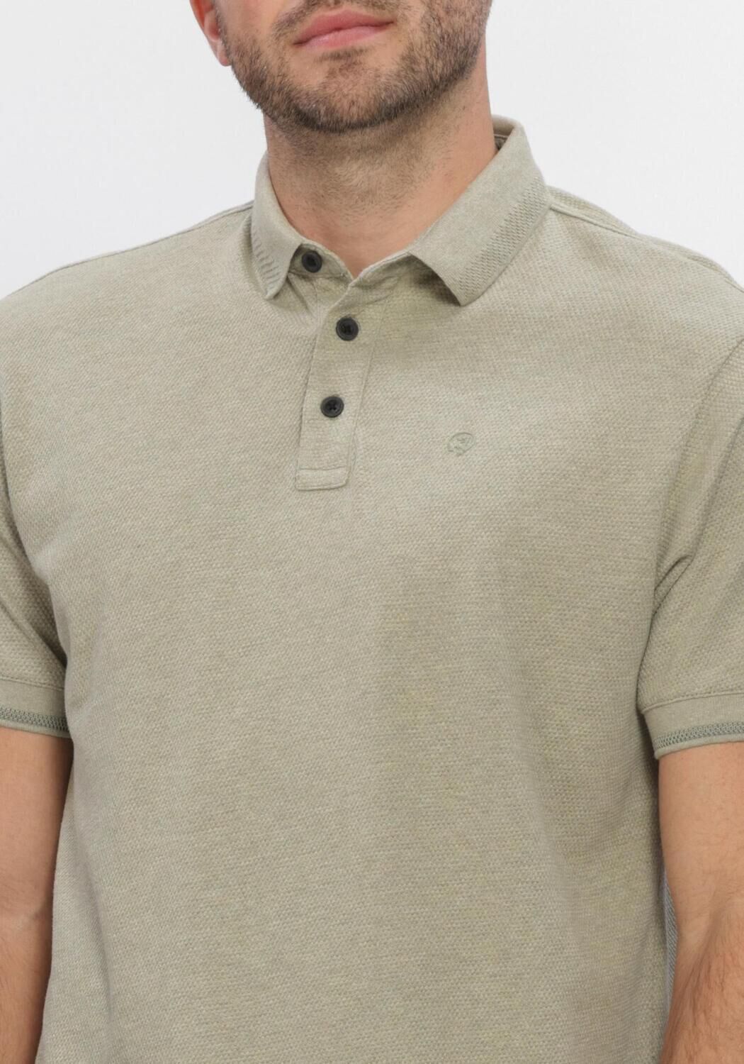 Khaki CAST IRON Polo-Shirt SHORT SLEEVE POLO SLIM FIT POPCORN JERSEY MELANGE - large
