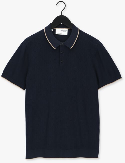 Blaue SELECTED HOMME Polo-Shirt SLHHANK SS KNIT BUTTON POLO - large