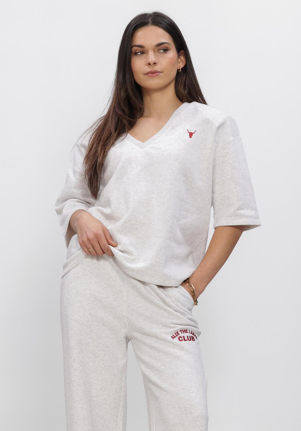 Graue ALIX THE LABEL Pullover & Cardigans LADIES KNITTED V-NECK SHORTSLEEVE SWEATER - large