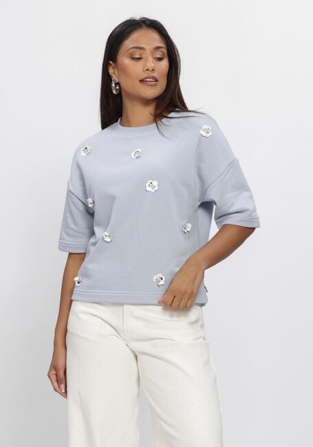 Blaue JANSEN AMSTERDAM Pullover & Cardigans NOA TRUI SW 170 SWEAT SHORT SLEEVE FLOWER SEQUINS - large