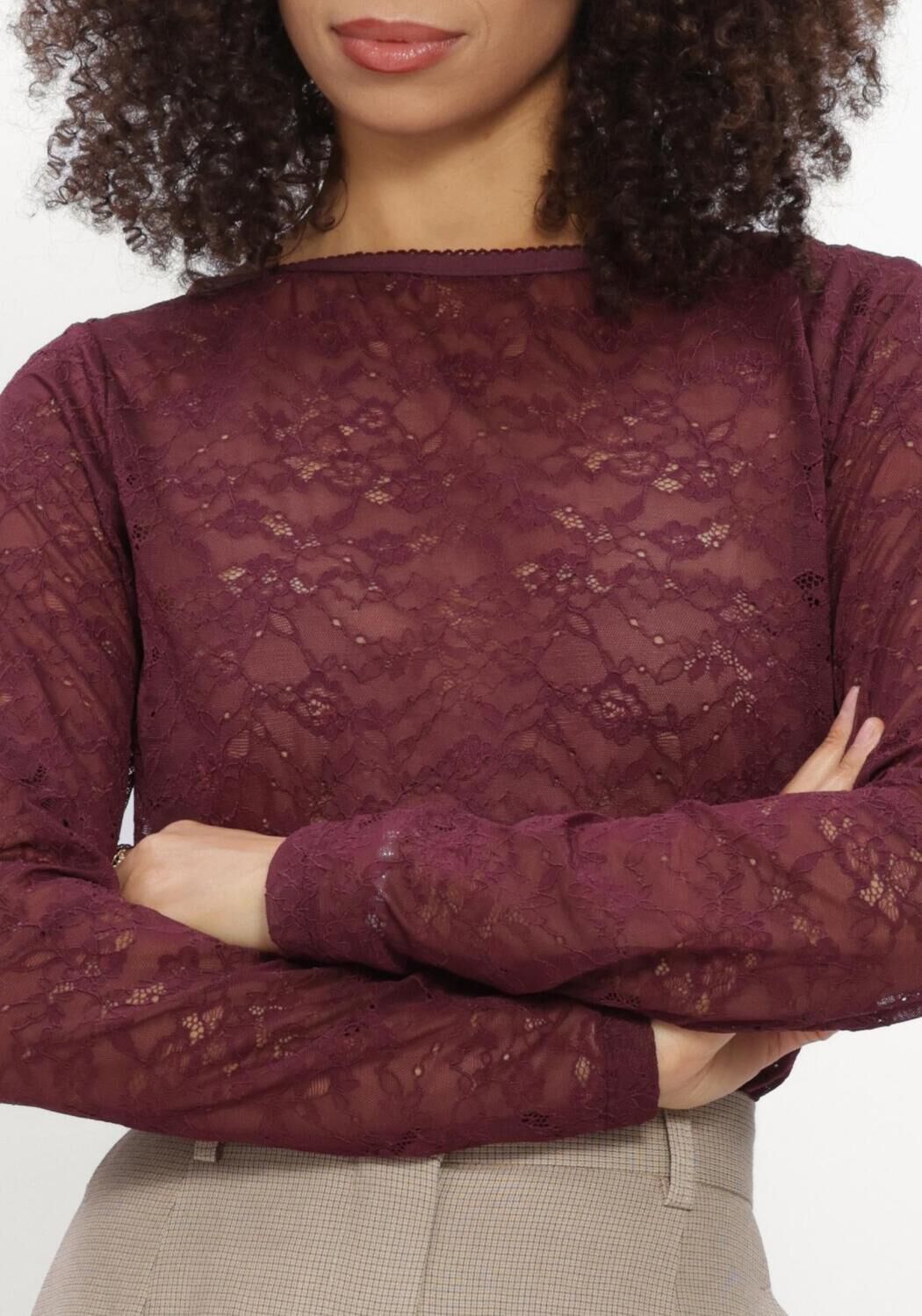 Bordeaux CATWALK JUNKIE Top LACE LONG SLEEVE - large