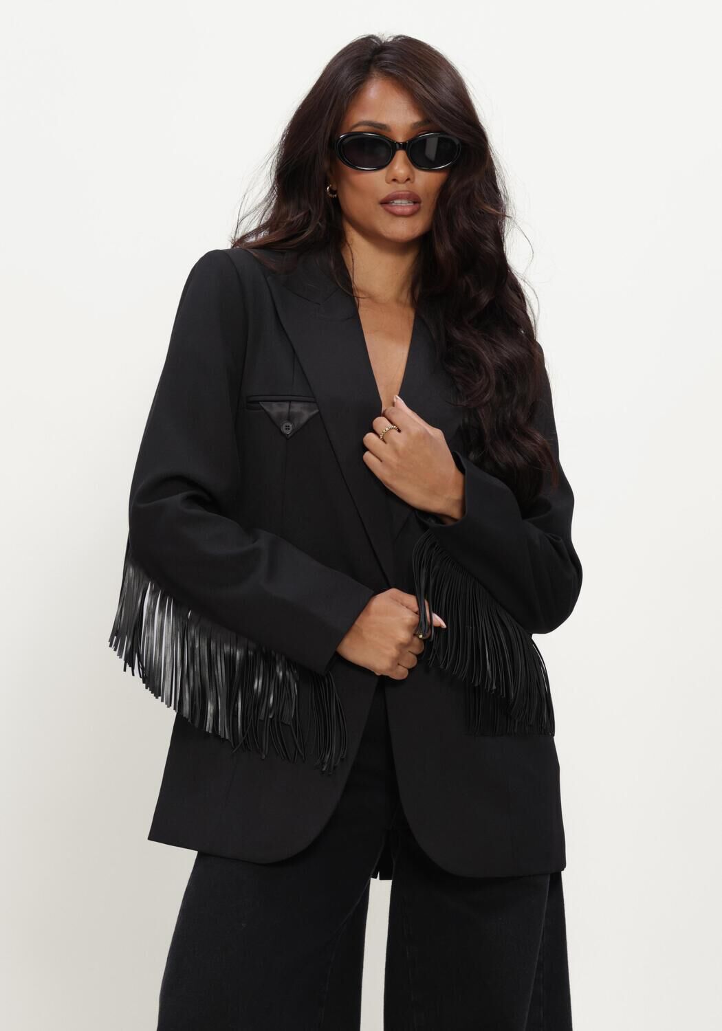 Schwarze HAUTE L'AMITI&Eacute; Blazer PREMIERE FRINGE BLAZER - large