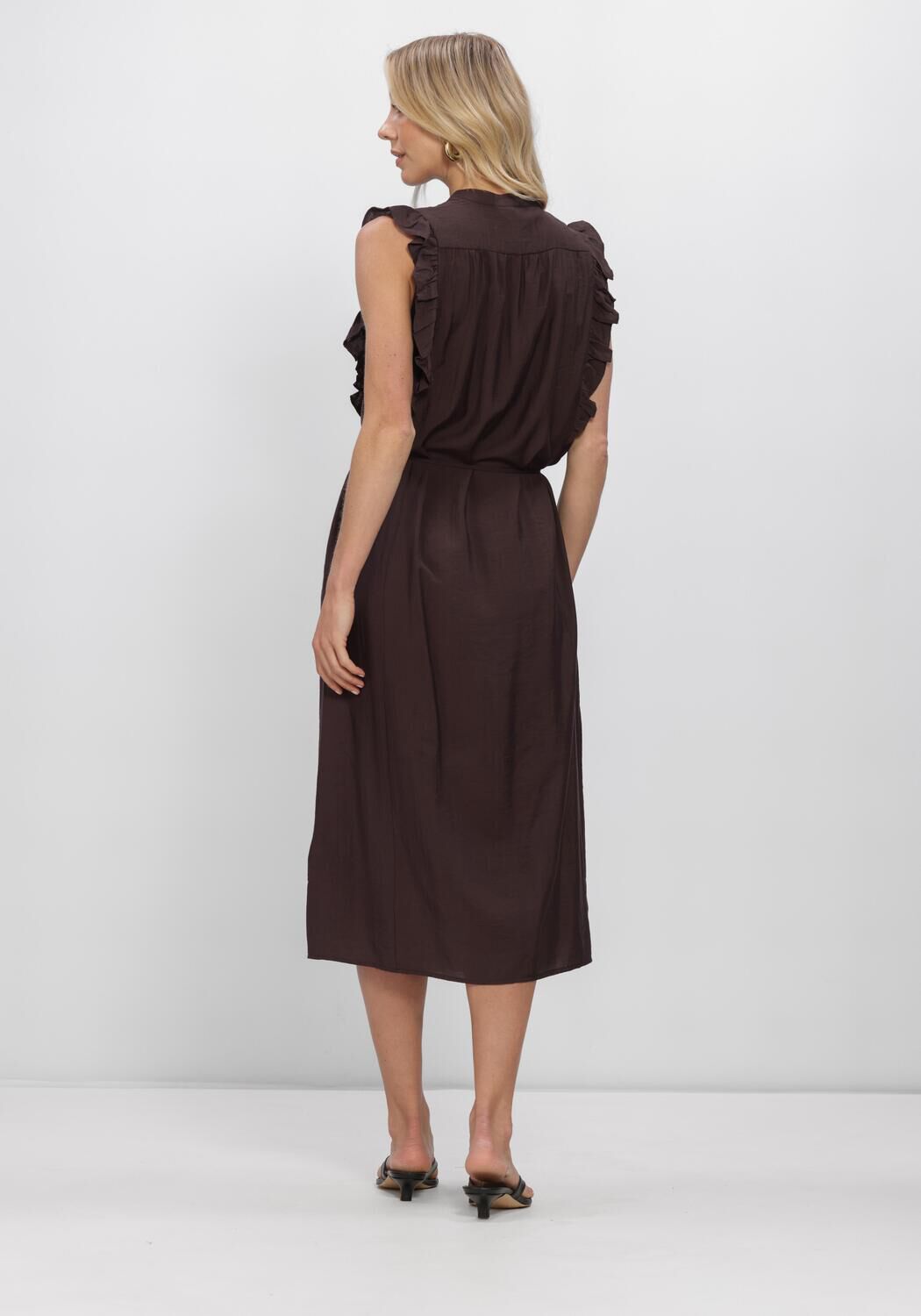 Braune CO'COUTURE Midikleid HERACC FRILL SS V-DRESS - large