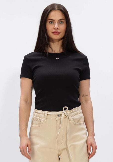 Schwarze TOMMY JEANS Top TJW SLIM ESSENTIAL RIB SS - large