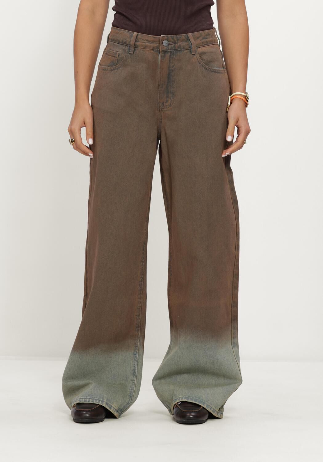 Braune REFINED DEPARTMENT Wide jeans LADIES WOVEN WASHED DENIM PAYTON - large
