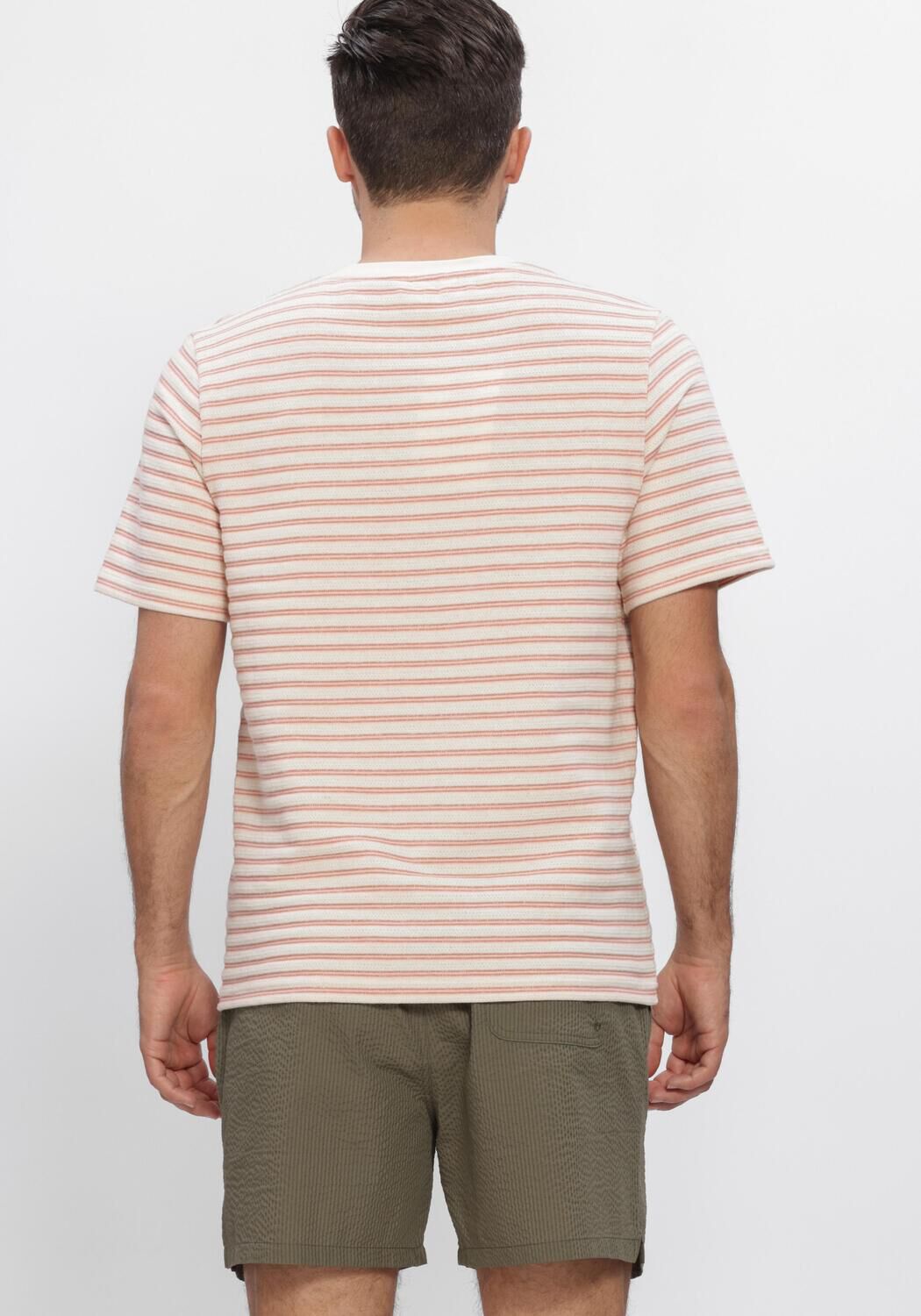 Beige SELECTED MEN Polos & T-Shirts SLHKEVIN STRIPE SS O-NECK TEE - large