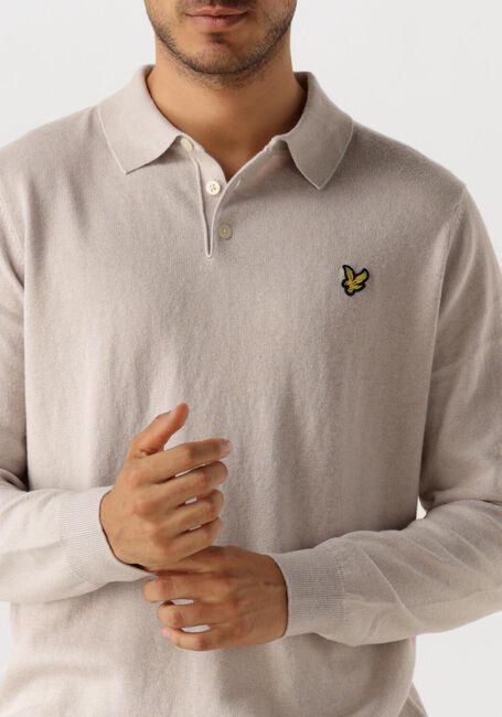 Beige LYLE & SCOTT Pullover COTTON MERINO LONG SLEEVE KNITTED POLO - large