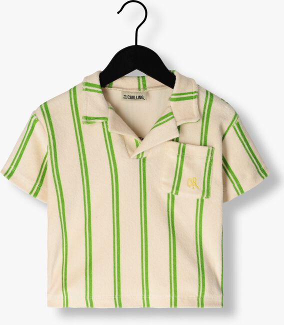 Weiße CARLIJNQ T-shirt STRIPES GREEN - LOOSE FIT POLO WITH EMBROIDERY - large