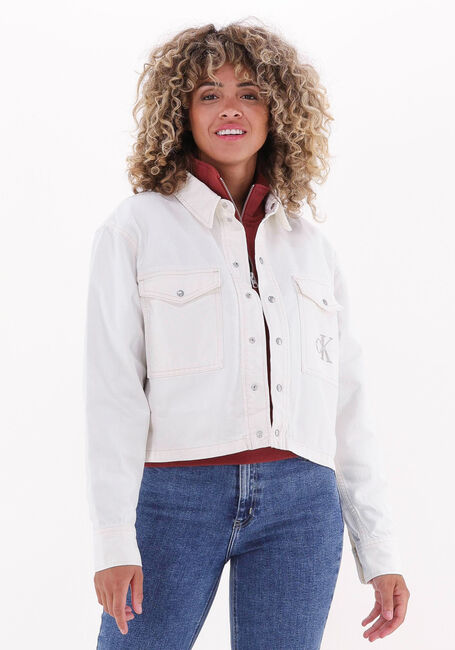 Weiße CALVIN KLEIN Jeansjacke CROPPED UTILITY SHIRT - large