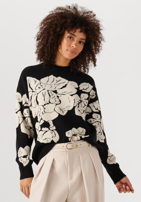 Schwarze OBJECT Pullover OBJRAY LO L/S KNIT PULLOVER AOP - large