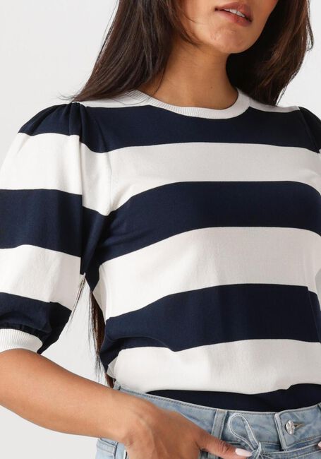 Blaue JANSEN AMSTERDAM Top KIMMIE TOP K 136 BIG STRIPE SHORT PUFFED SLEEVE - large