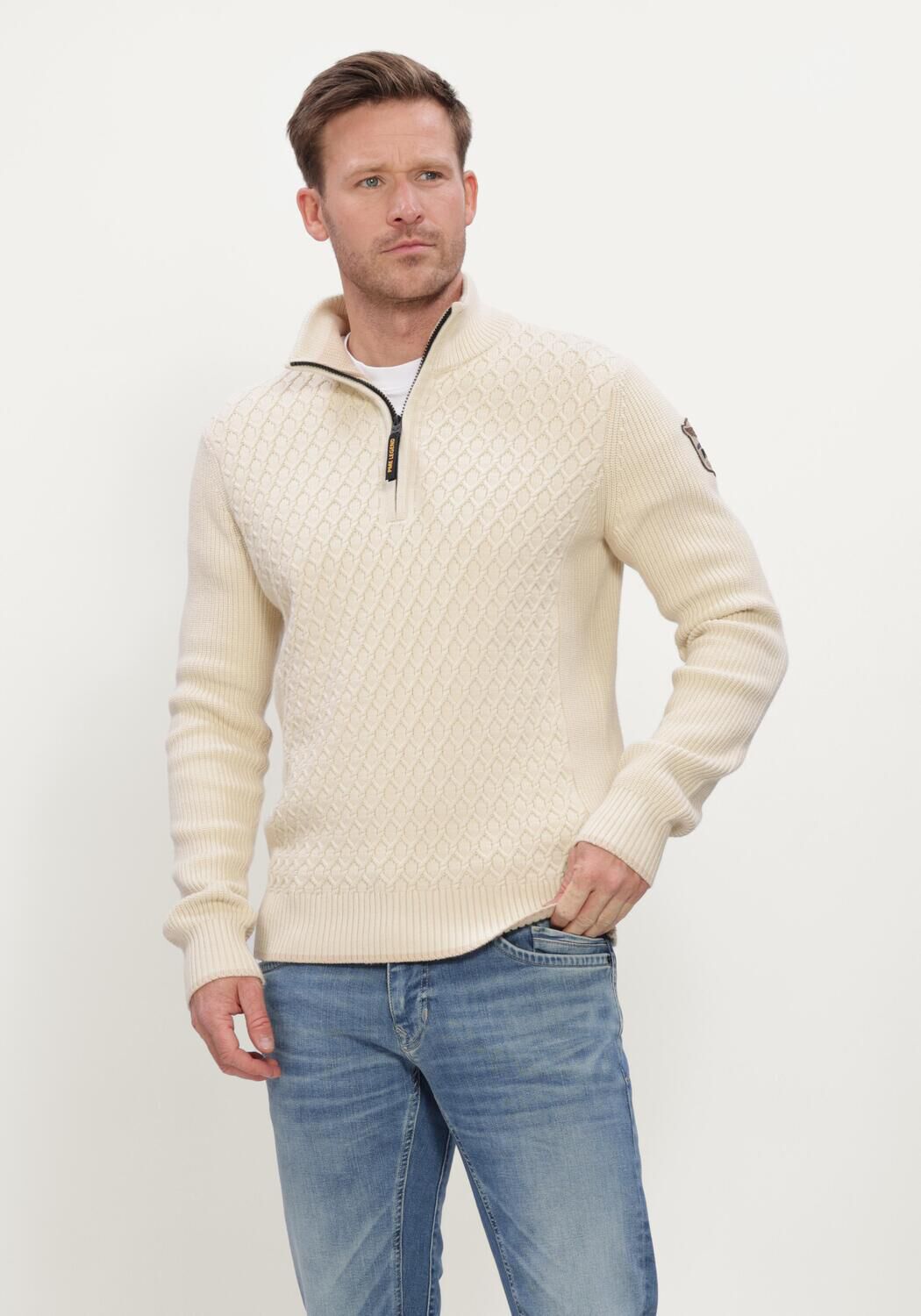 Ecru PME LEGEND Pullover HALF ZIP COLLAR COTTON - large