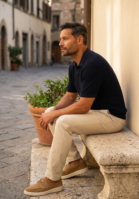 Dunkelblau PROFUOMO Polo-Shirt POLO OPEN COLLAR RIB - large