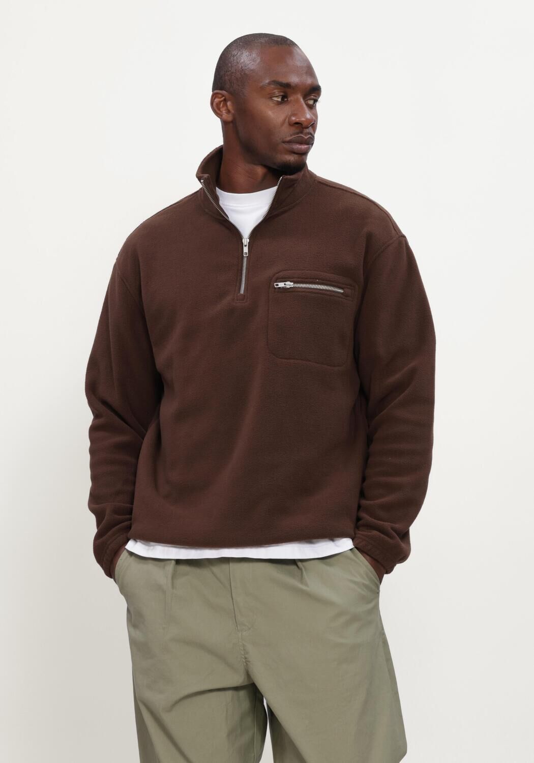 Braune ANERKJENDT Pullover AKTONI FLEECE HALF ZIP SWEAT - large