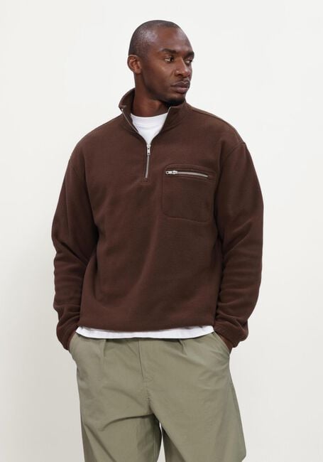 Braune ANERKJENDT Pullover AKTONI FLEECE HALF ZIP SWEAT - large
