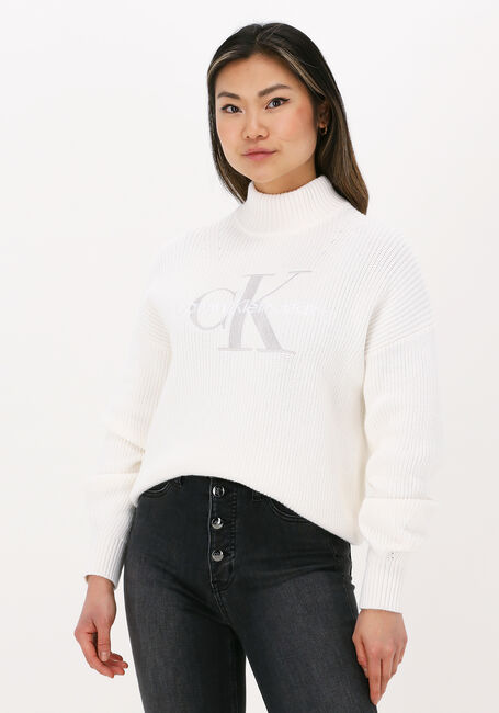 Nicht-gerade weiss CALVIN KLEIN Pullover TWO TONE MONOGRAM LOOSE SWEATER - large