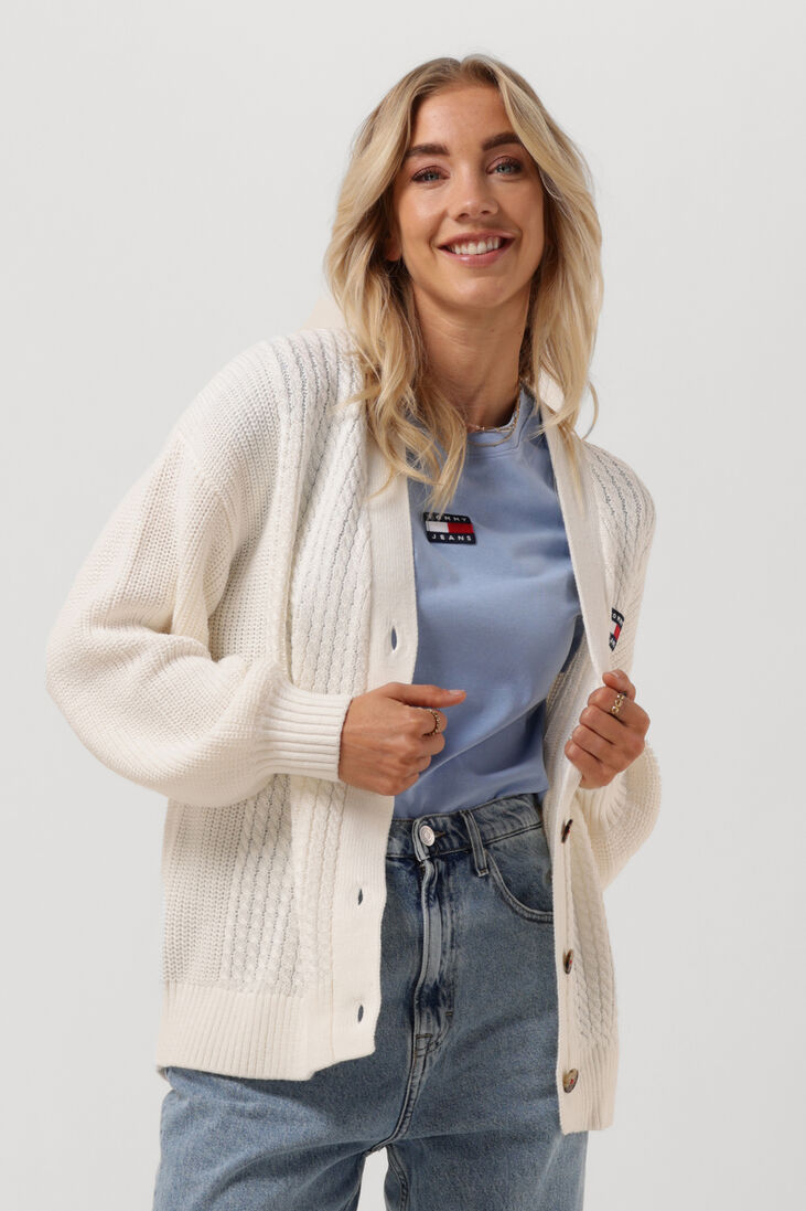weiße tommy jeans strickjacke tjw badge cardigan