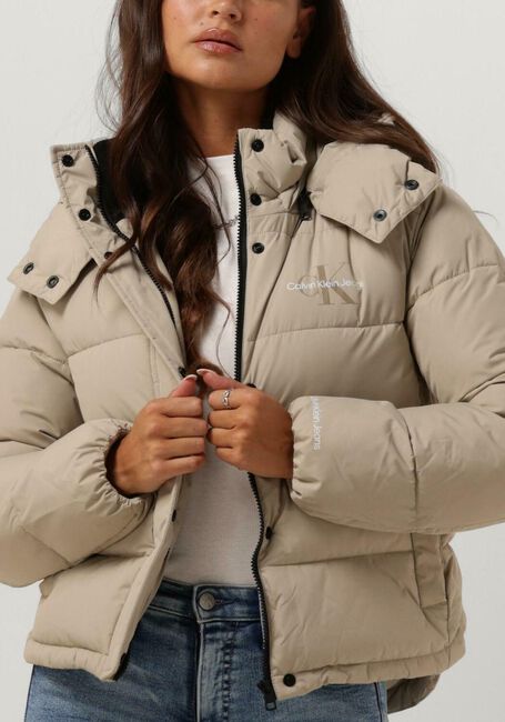 Taupe CALVIN KLEIN Wattierte Jack MONOLOGO NON DOWN SHORT PUFFER - large