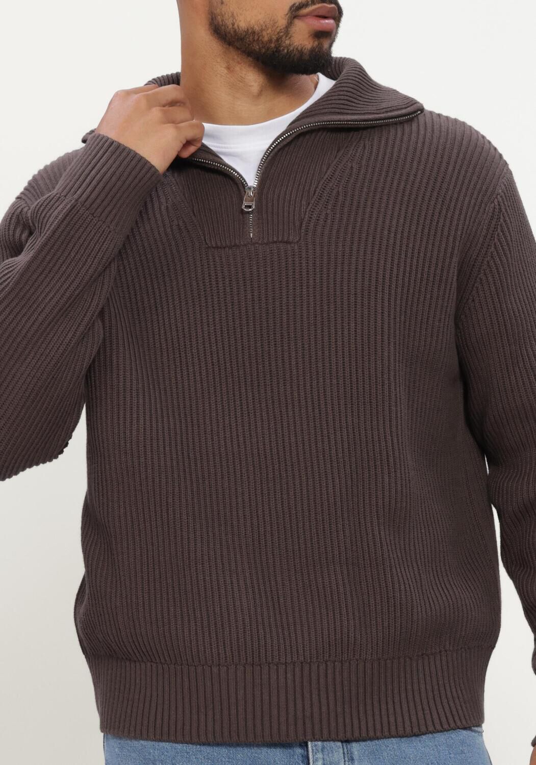 Braune SELECTED MEN Pullover SLMDRY LS KNIT HALF ZIP - large
