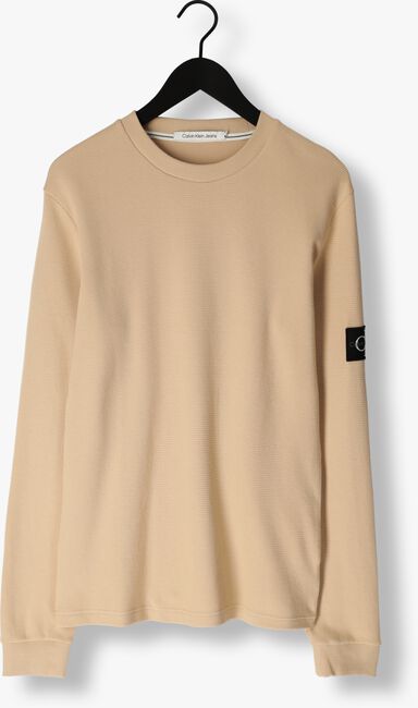 Sand CALVIN KLEIN Pullover BADGE WAFFLE LS TEE - large