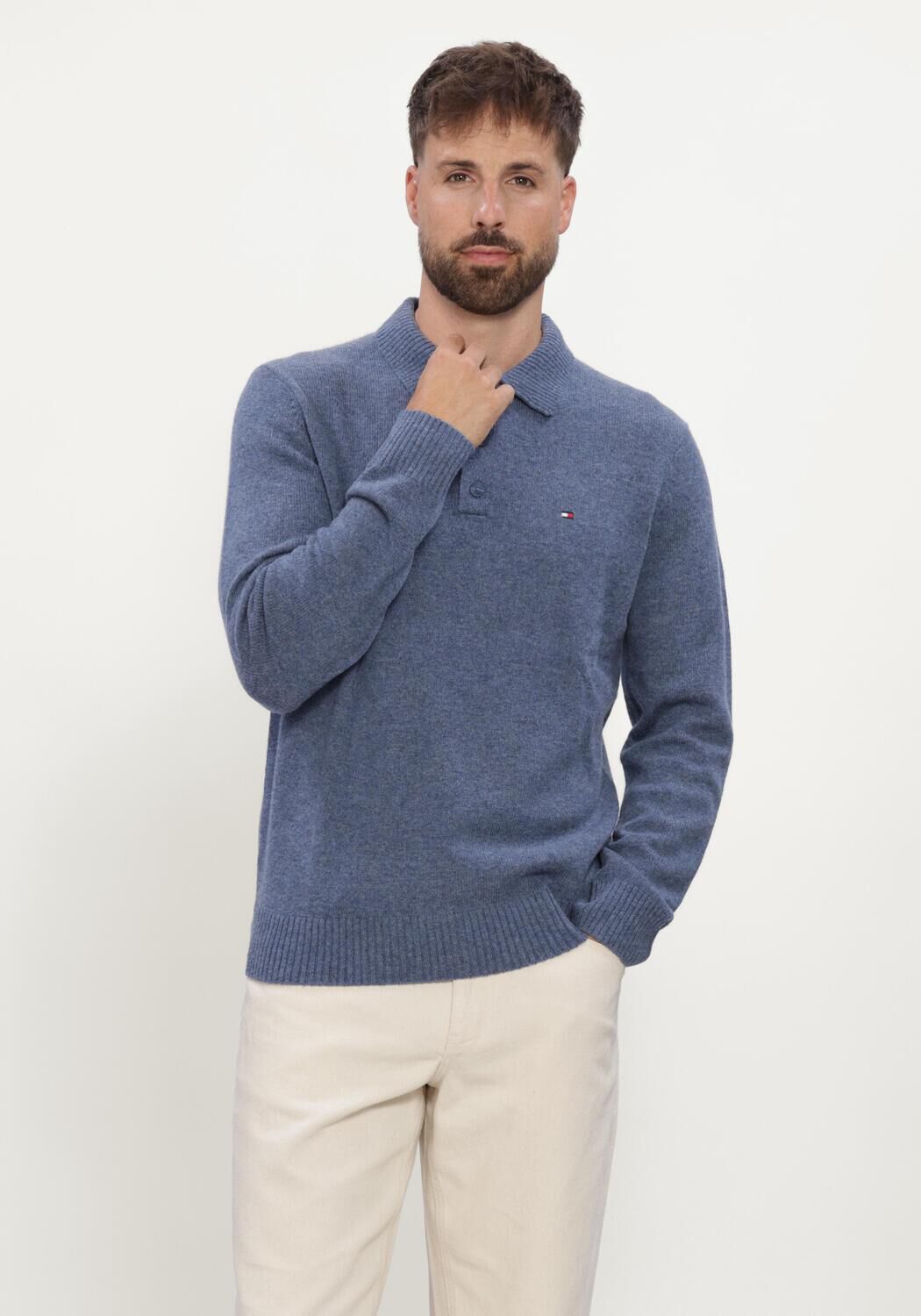 Blaue TOMMY HILFIGER Polo-Shirt LAMBSWOOL LS POLO - large