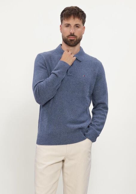 Blaue TOMMY HILFIGER Polo-Shirt LAMBSWOOL LS POLO - large