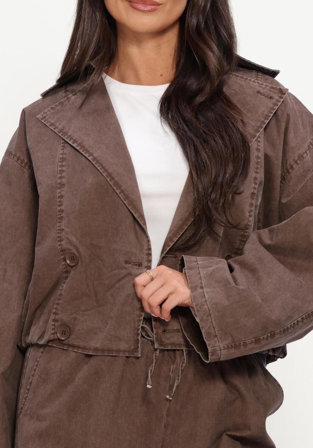 Braune REFINED DEPARTMENT Jeansjacke LADIES WOVEN WASHED BOMBER TRENCHCOAT JOLANDA - large