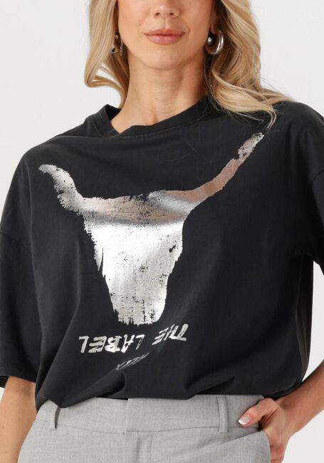 Schwarze ALIX THE LABEL T-shirt LADIES KNITTED SILVER BULL TSHIRT - large