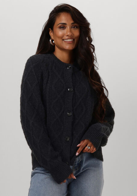 Schwarze NEO NOIR Strickjacke SELDA CABLE SOFT KNIT CARDIGAN - large