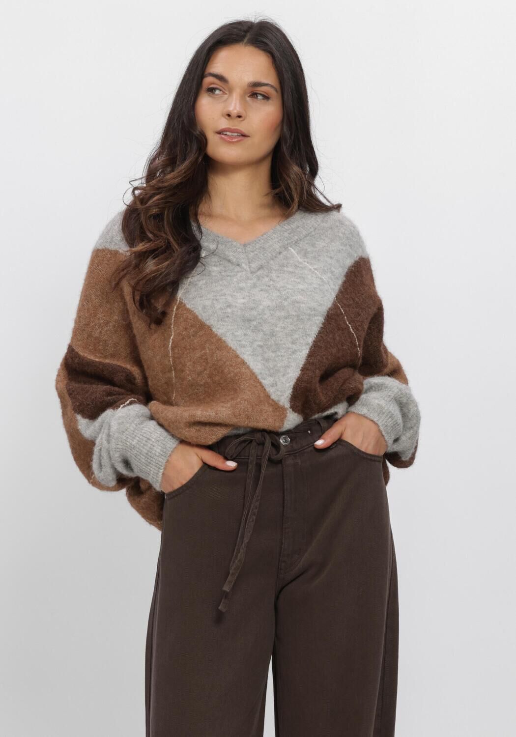 Graue SECOND FEMALE Pullover FORCA KNIT V-NECK - large