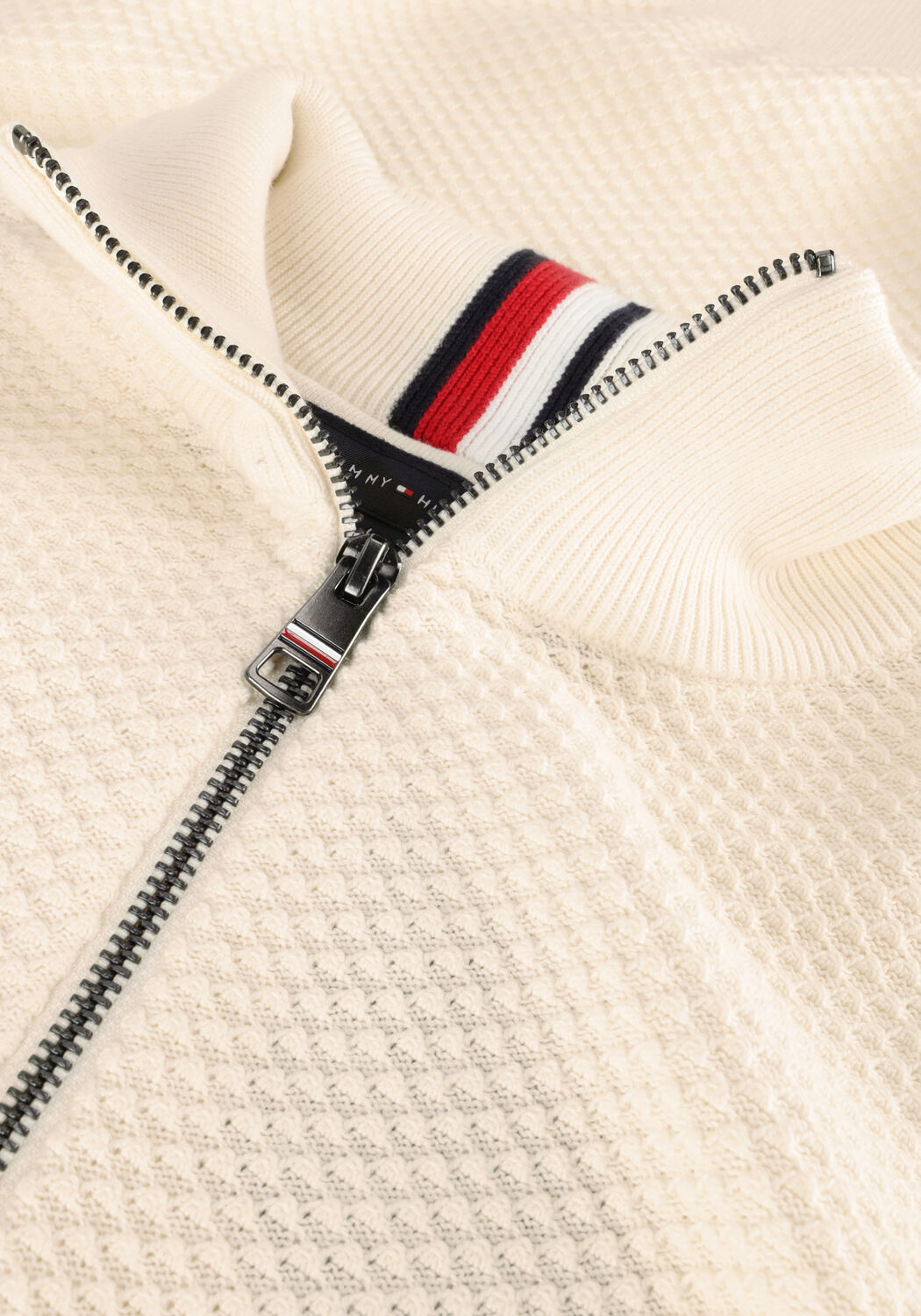 Beige TOMMY HILFIGER Pullover OVAL STRUCTURE ZIP MOCK - large