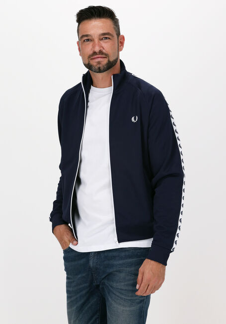 Blaue FRED PERRY Strickjacke TAPED TRACK JACKET - large