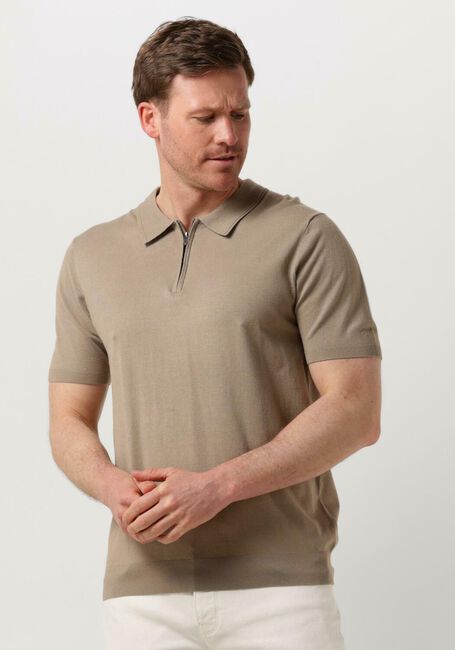 Taupe PURE PATH Polo-Shirt KNITTED SHOTSLEEVE POLO HALF ZIP WITH CHEST EMBROIDERY - large