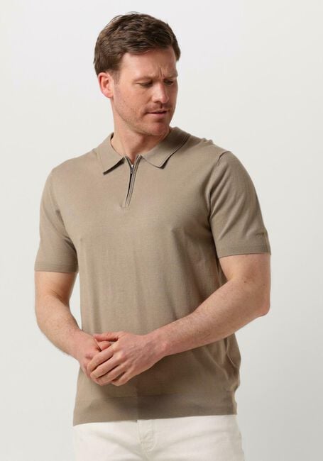 Taupe PURE PATH Polo-Shirt KNITTED SHOTSLEEVE POLO HALF ZIP WITH CHEST EMBROIDERY - large