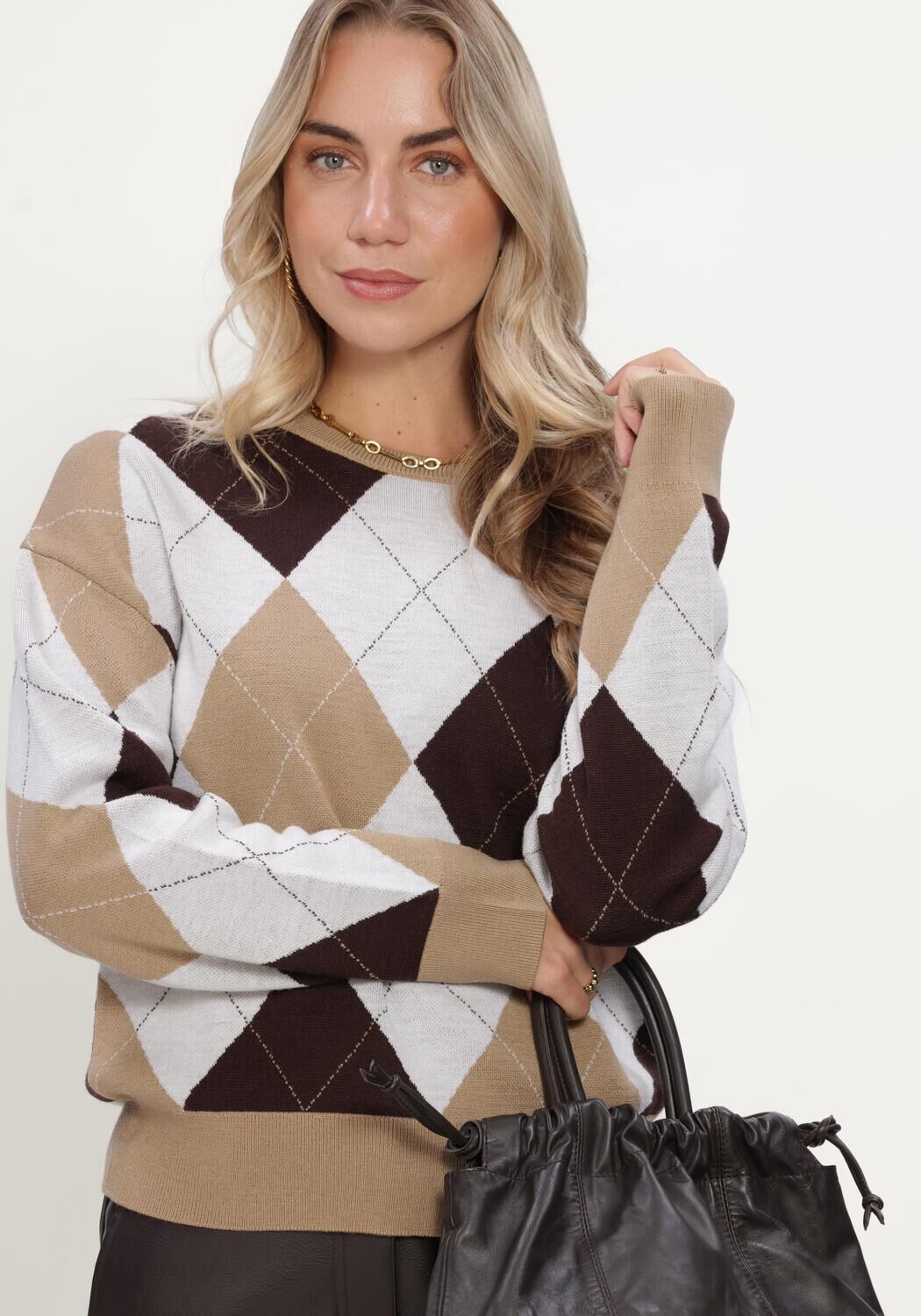 Mehrfarbige/Bunte SELECTED WOMEN Pullover SLWTHEA LS KNIT ARGYLE O-NECK - large