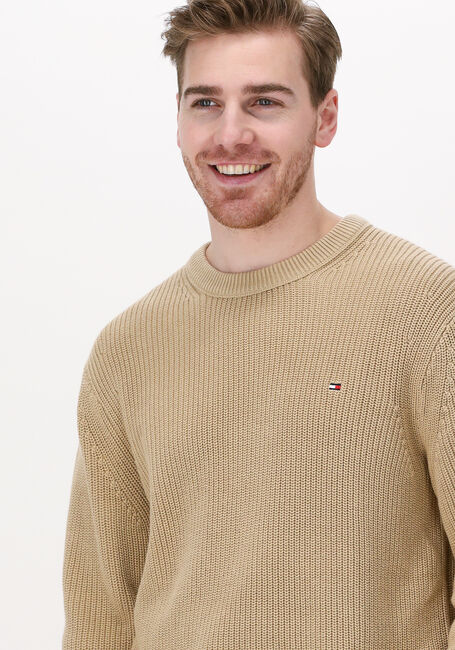Camelfarbene TOMMY HILFIGER Pullover RIB TEXTURE CREW NECK - large