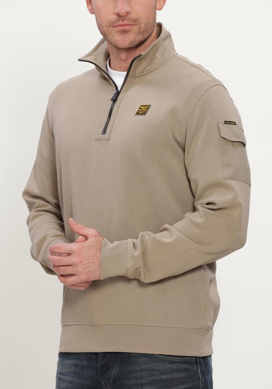 Beige PME LEGEND Pullover HALF ZIP COLLAR INTERLOCK JERSEY - large