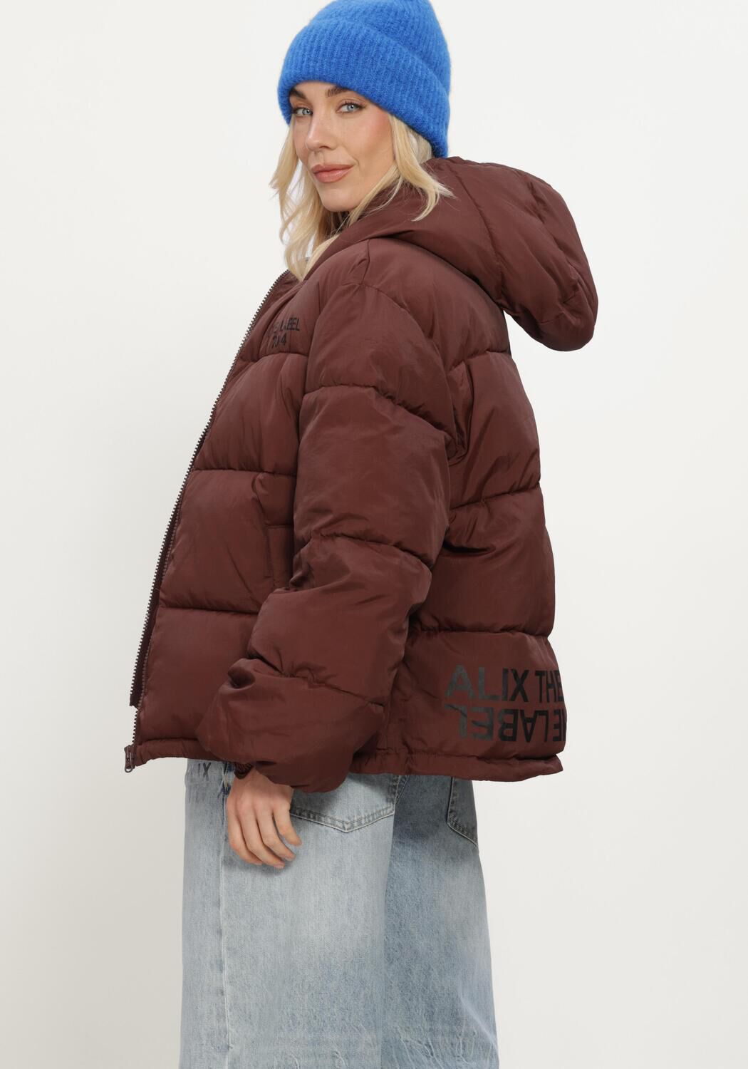 Braune ALIX THE LABEL Wattierte Jack LADIES WOVEN PUFFER COAT - large