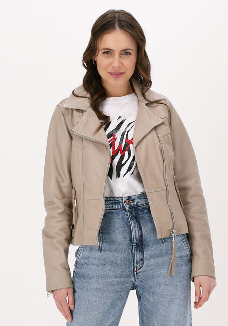 Beige GOOSECRAFT Lederjack JUPITER BIKER - large