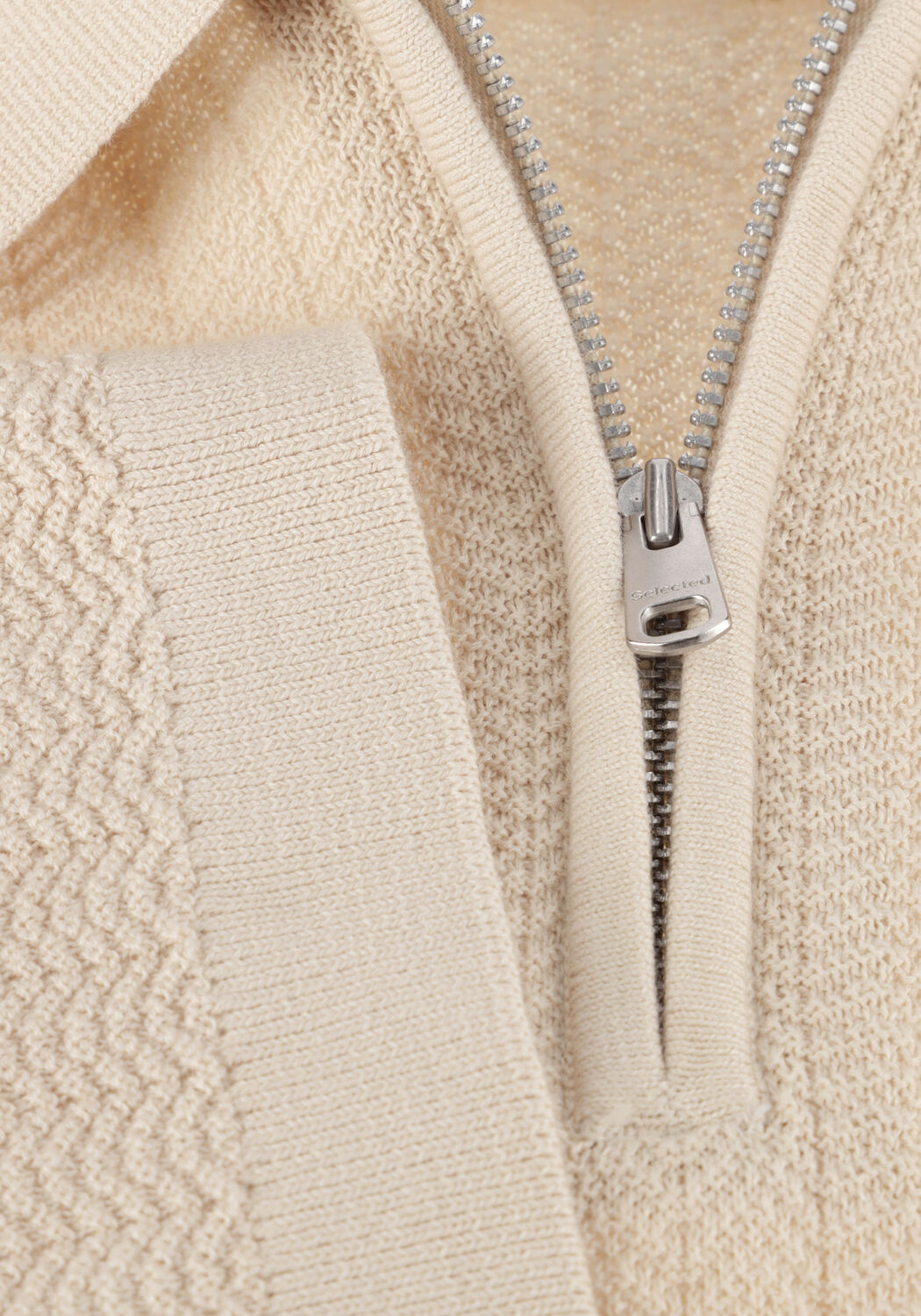 Beige SELECTED MEN Polos & T-Shirts SLHCRAN SS KNIT STRUCTURE ZIP  POLO NOOS - large