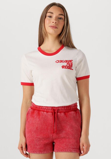 Rote COLOURFUL REBEL T-shirt LOGO WAVE RINGER BOXY TEE - large