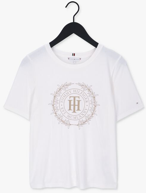 Weiße TOMMY HILFIGER T-shirt REG SUEDED TH CREST OPEN-NK TEE - large