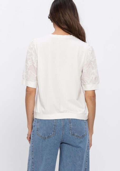 Wei&szlig;e JANSEN AMSTERDAM Pullover NOEL TOP CE 756 LACE FRONT AND SHORT SLEEVES SOLID COTTON BACK - large