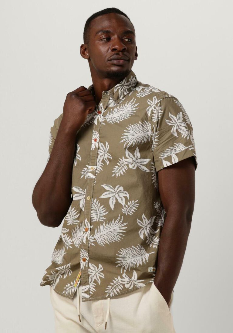 khaki scotch & soda casual-oberhemd printed + washed short sleeve poplin shirt