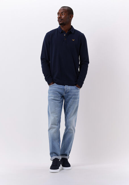 Blaue PME LEGEND Polo-Shirt LONG SLEEVE POLO PIQUE GARMENT DYE - large