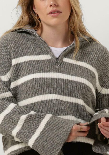Graue NEO NOIR Pullover NEVENA STRIPE KNIT BLOUSE - large