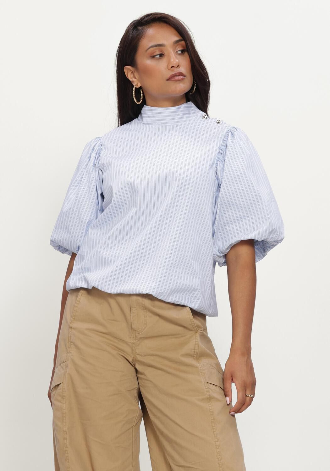 Hellblau NEO NOIR Blusen PARISA STRIPE BLOUSE - large