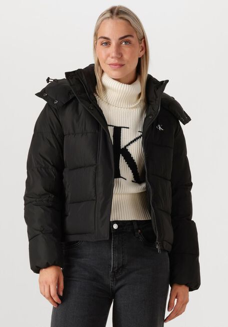 Schwarze CALVIN KLEIN Wattierte Jack MATTE MONOLOGO MW SHORT PUFFER - large